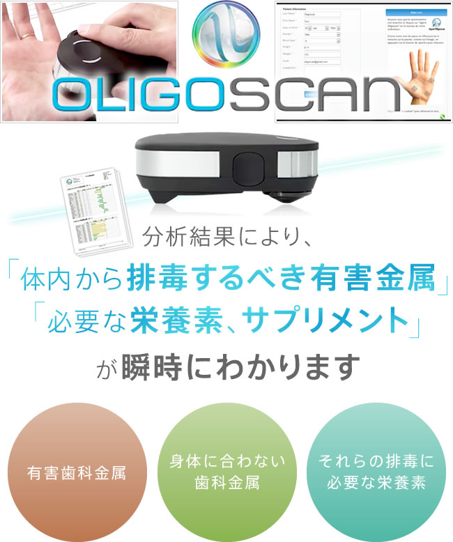 オリゴスキャン 分析結果により、「体内から排毒するべき有害金属」「必要な栄養素、サプリメント」が瞬時にわかります