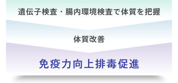 遺伝子検査・腸内環境検査で体質を把握して、体質改善して、免疫力向上排毒促進